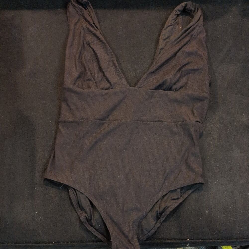 Andie Women's Black Ribbed One-Piece Swimsuit XL Solid Stretch Regular